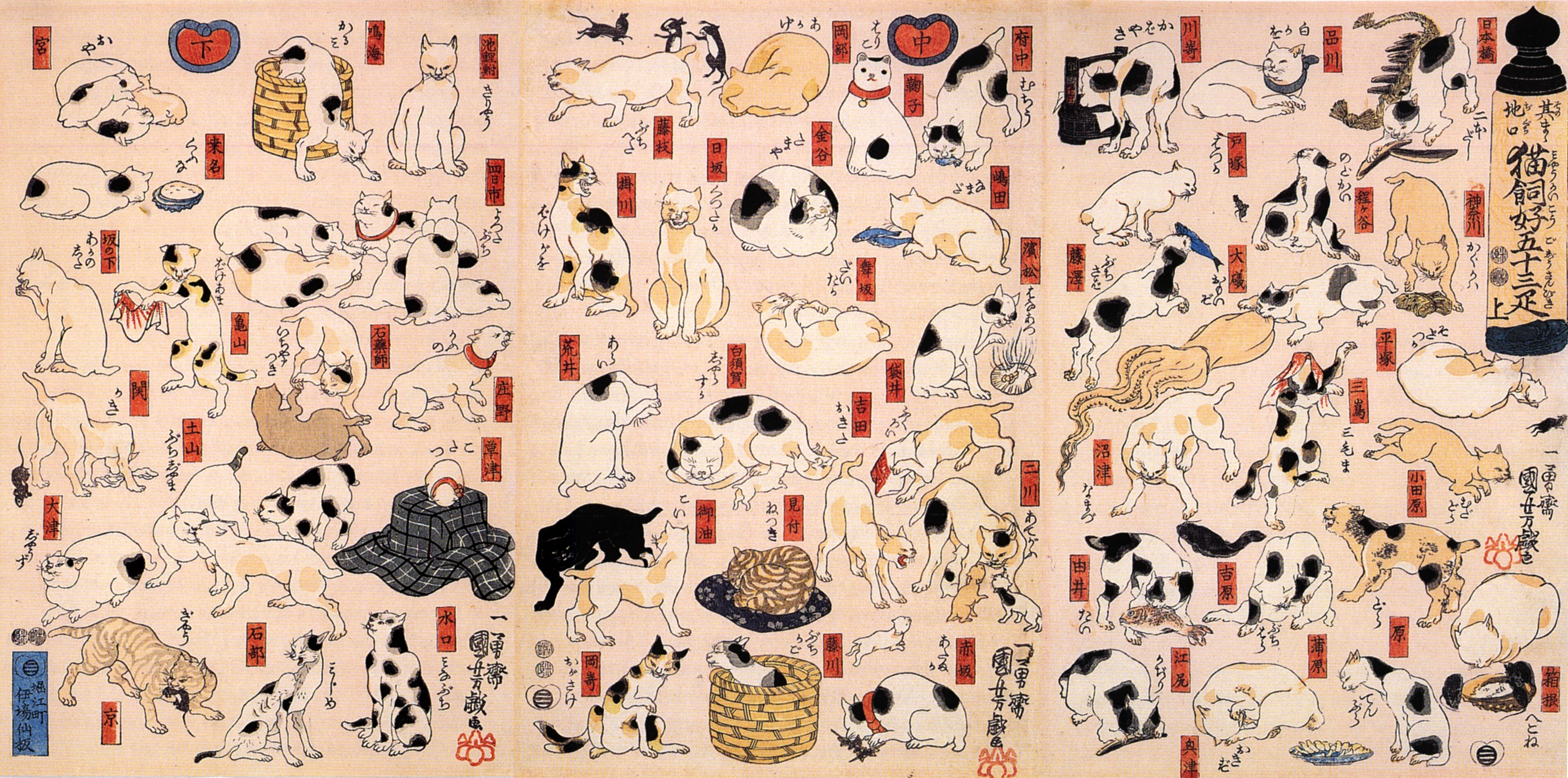 ukiyo-e print of cats